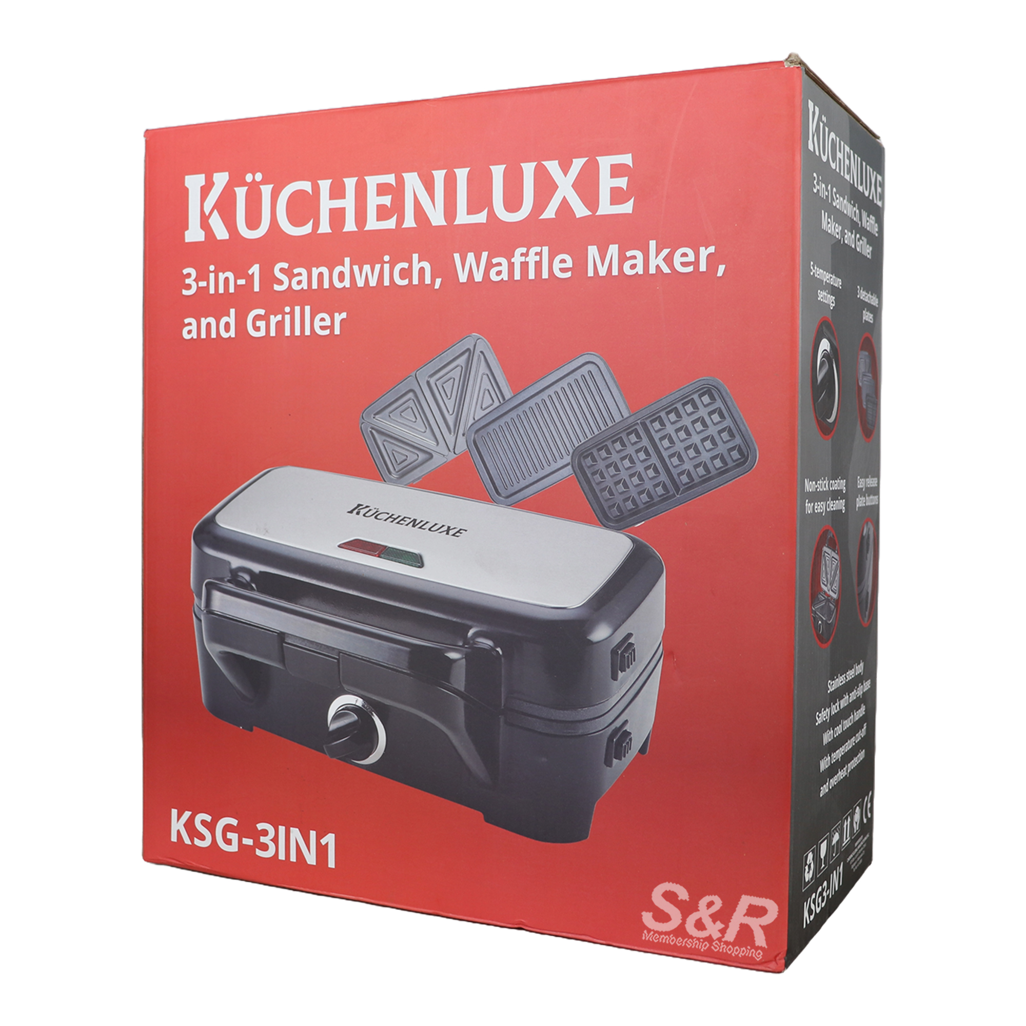 Kuchenluxe 3-in-1 Sandwich, Waffle Maker, and Griller KSG-3IN1